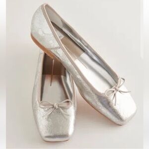 NIB, Dolce Vita Anisa Slip On Square Toe Ballet Flat, Silver Distressed Leather